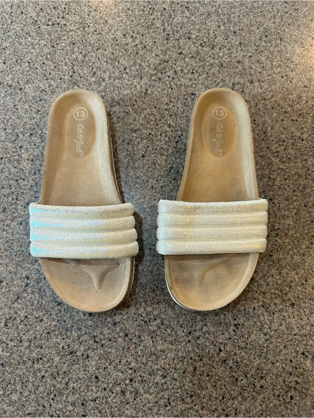 Kids Beige Glitter Slide Sandals